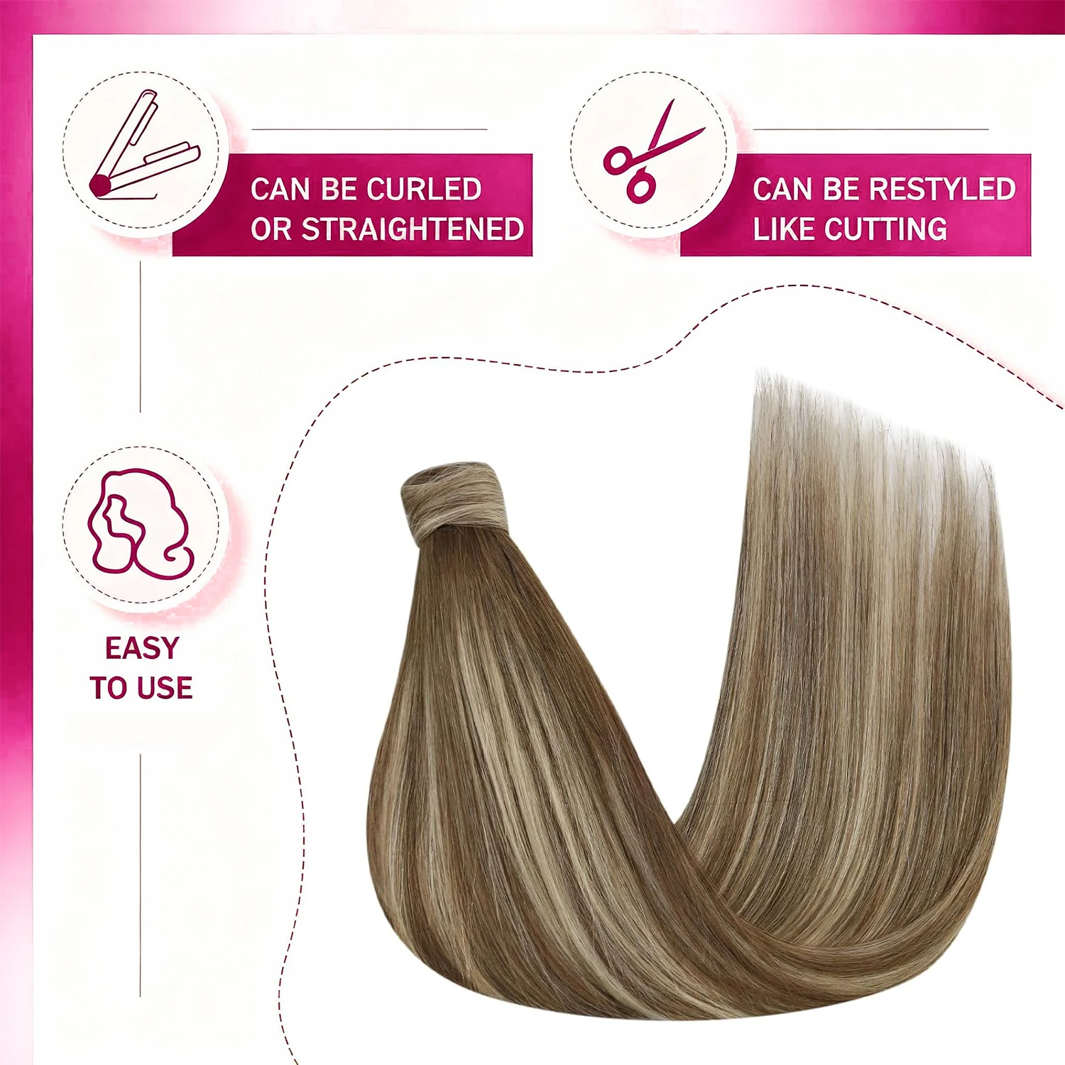 وصلات شعر بشري بمشبك على شكل ذيل حصان # 4/27 تسليط الضوء على اللون التفاف حول ذيل حصان مستقيم 100 جرام/قطعة ذيل حصان الشعر البشري البرازيلي #3