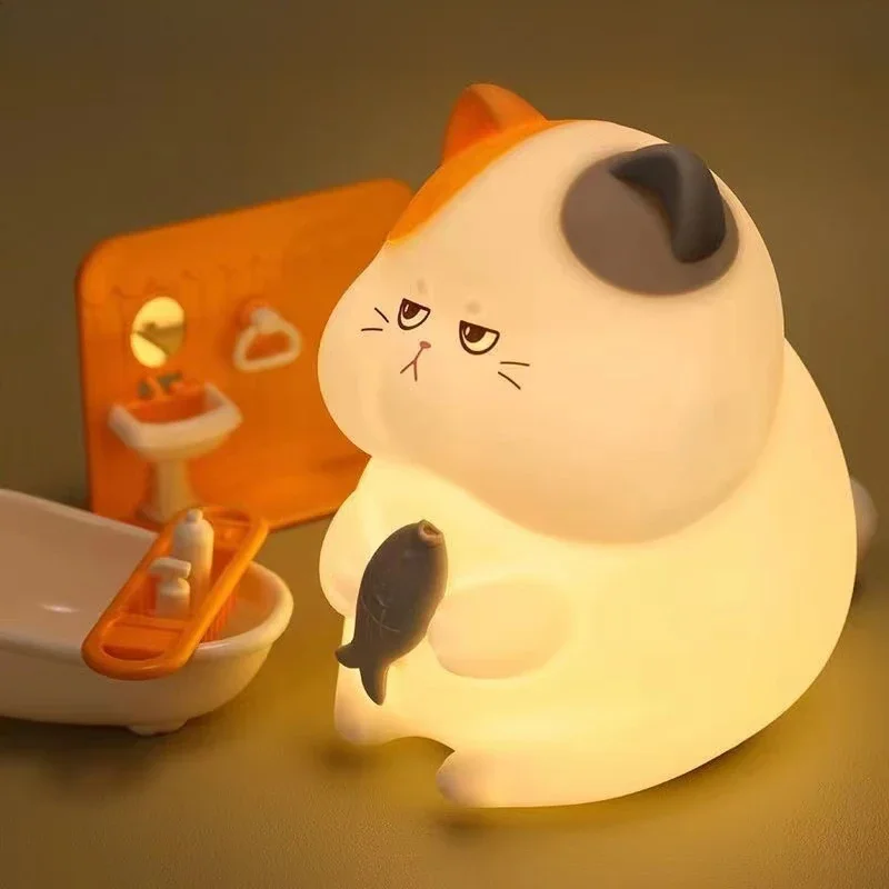 Gierige Katze Nachtlicht USB wiederauf ladbar warm und RGB Kinderzimmer Schlaf lampe Kawaii schnur