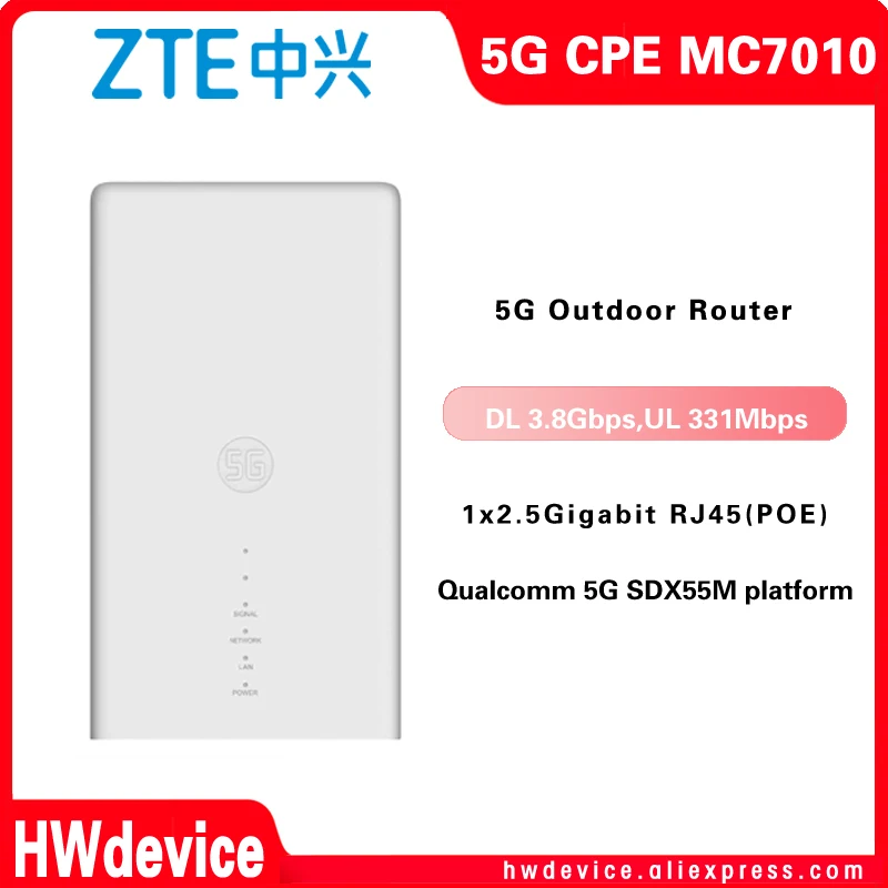 New ZTE Outdoor Router MC7010 5G Sub6+4G LTE 5G NR NSA+SA Qualcomm 5G SDX55M platform n1/n3/n7/n8/n20/n28/n38/n41/n77/n78/79