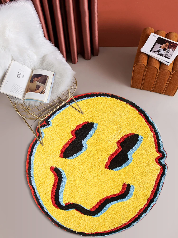 

Trippy Colorful Smile Fluffy Tufted Rug Psychedelic Y2K Smiling Face Area Rug For Living Room Bedroom Home Decor Abstract Carpet