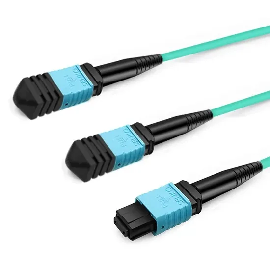 8 Fibers Low Insertion Loss Female to Female MPO12 to 2xMPO12 Polarity B APC to APC LSZH 2mm Multimode OM3 50/125