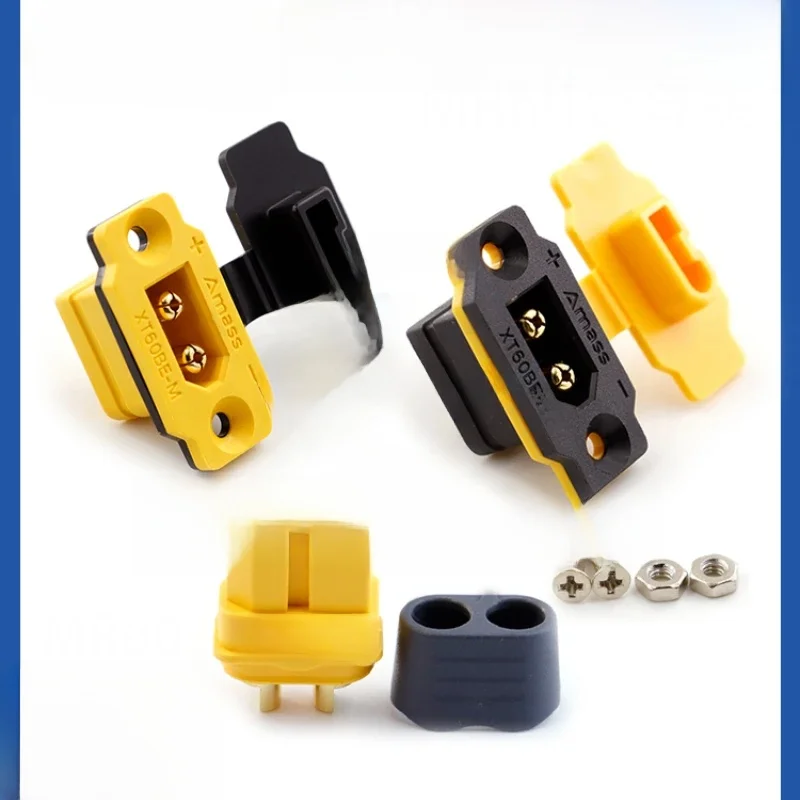 Amass XT60BE-M : Tête mâle fixe jaune/noire pour modèle d'avion XT60, fixation sur plaque avant et arrière