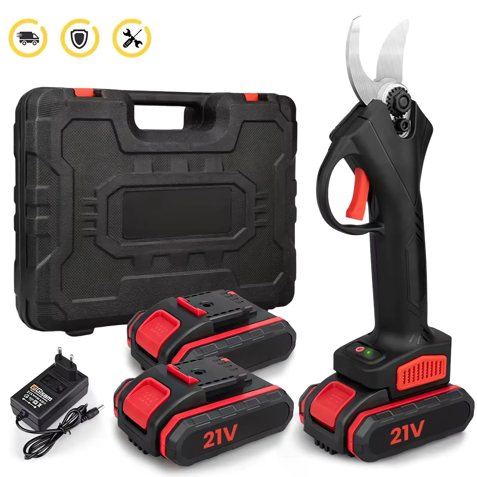 Tijeras de podar eléctricas sin escobillas, herramienta eléctrica de 1200W y 25mm para podar árboles frutales, bonsái, cortador de ramas con 2 piezas y 21V