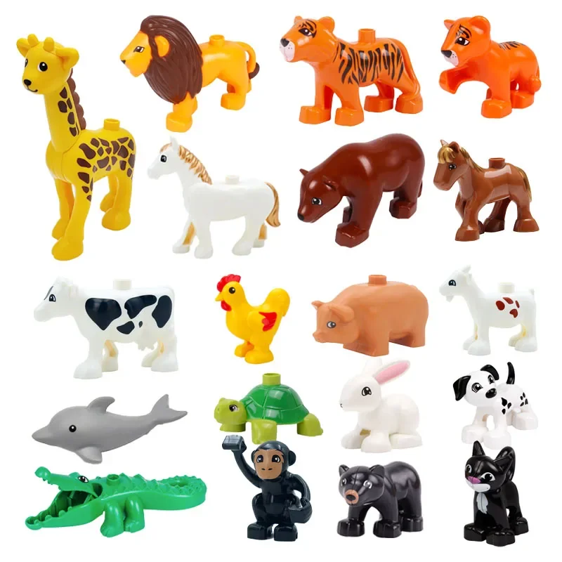 Blocs de construction de grande taille, accessoire Animal Compatible Duplo lapin poisson ours poulet cochon canard chien chat cheval vache mouton jouets cadeaux