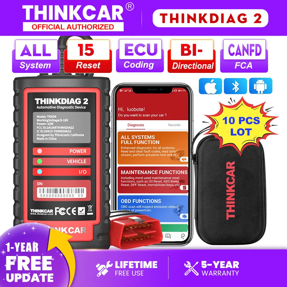 THINKCAR THINKDIAG 2 Ediag Plus CAN FD All Systems 15 Reset Services ECU Coding OBD2 Scanner Car Diagnostic Tool