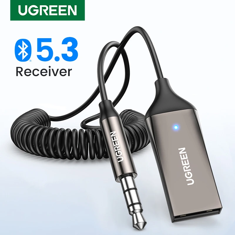 UGREEN Bluetooth 5.3 Adaptador Manos Libres Bluetooth 3.5mm AUX Música Navegación Streaming Micrófono para Llamadas Coche