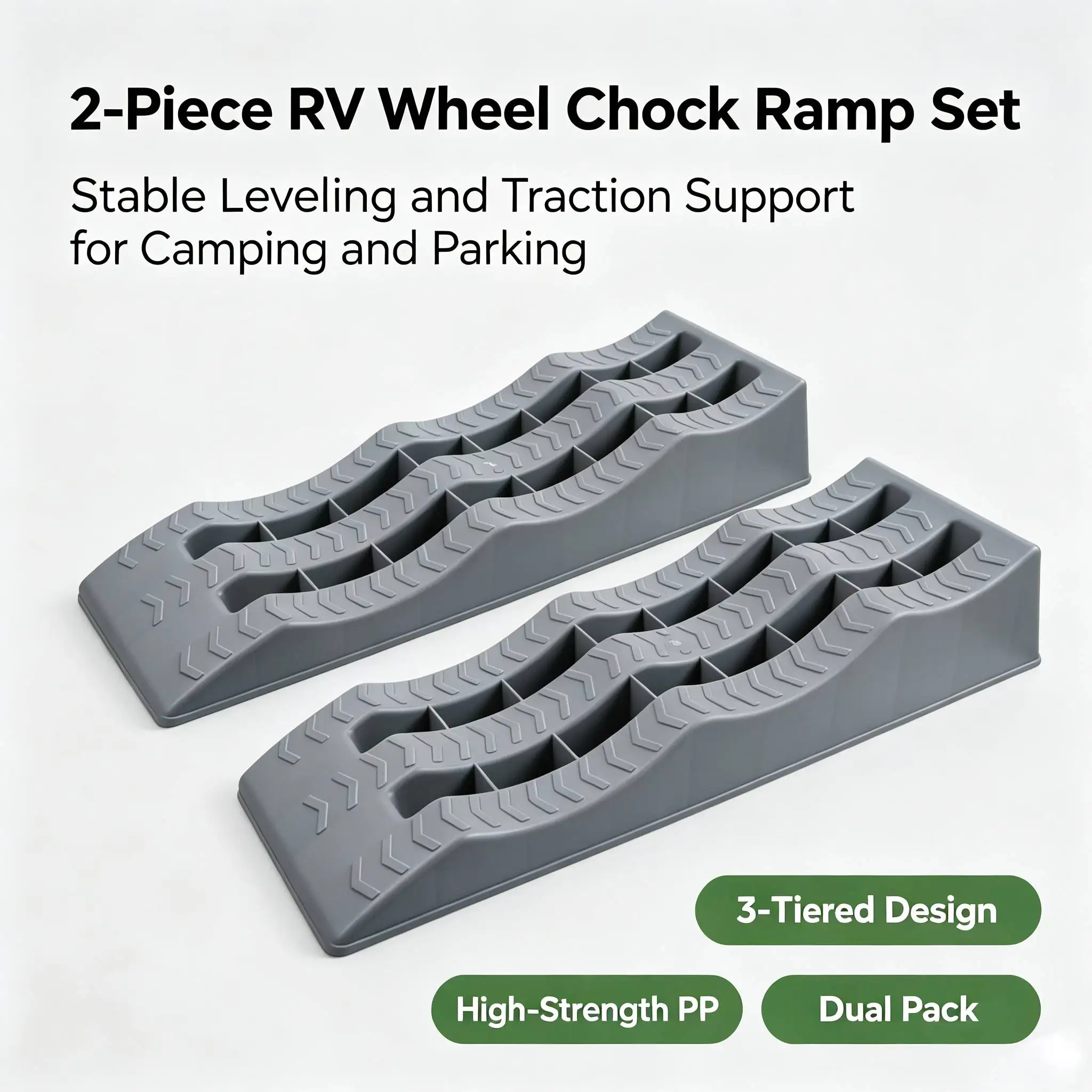 2Pcs RV Leveling Ramps RV Wheel Chocks 3 Stage Campers Leveling Blocks Lightweight Curb Ramps Heavy Duty Threshold Ramp