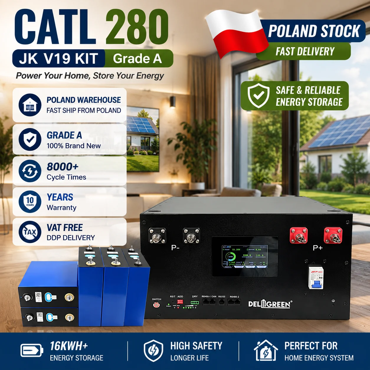 EU Stock Lifepo4 Battery JK V19 Kit 48V CATL280 DIY Home Solar Storage Tax Free 2A Active Balancer CAN RS485 Rechargeable