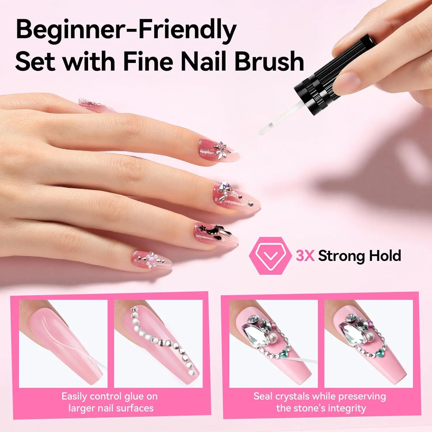 4 pezzi colla per strass per unghie gel-aggiornamento colla per unghie gel per ciondoli per unghie gemme adesivo super forte preciso per il design di nail art 3D