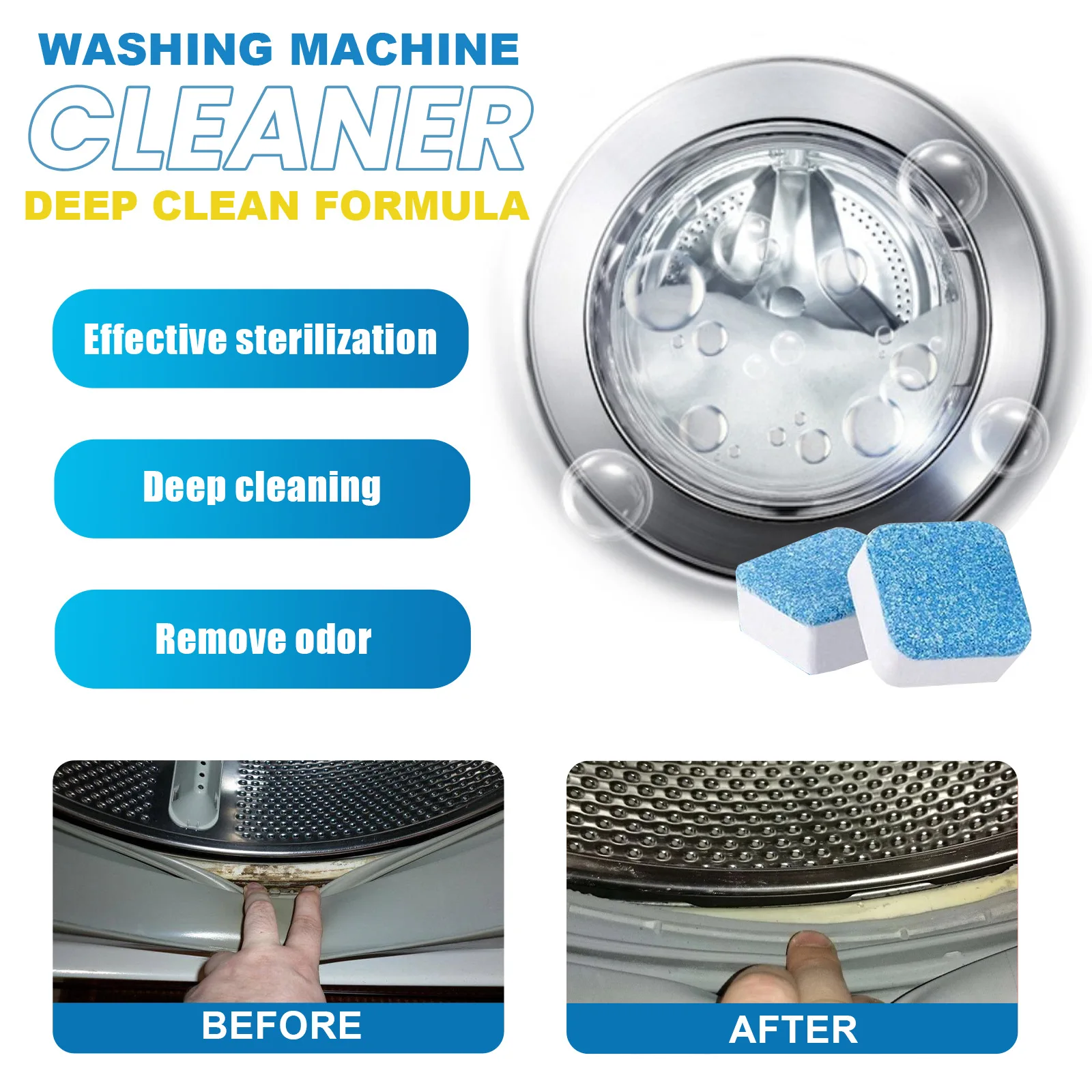 Jaysuing 4pcs Washing Machine Cleaning Tablets Laundry Room Dust Stain Odor Remove Lasting Aroma Laundry Machine Cleaner Tablets