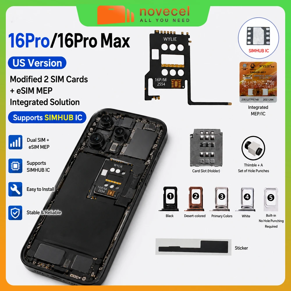 MEP Flex US Version ESIM to Dual SIM Card + ESIM Conversion Flex Cable for iPhone 16pro 16promax 16 Pro max With Tray Snow IC