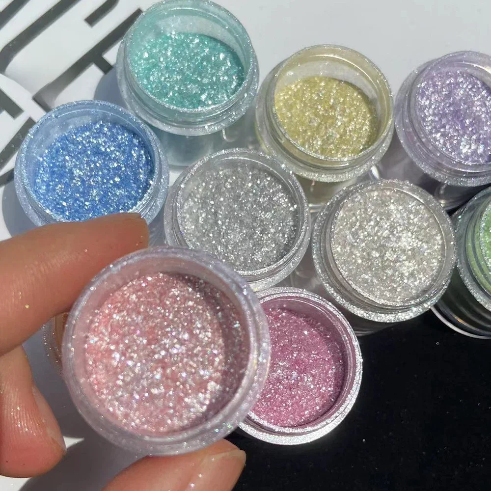 10 kolorów świecący brokat do paznokci tęczowy kryształowy diamentowy pigment pył holograficzny DIY Manicure chromowane paznokcie artystyczne dekoracje — zdjęcie 2