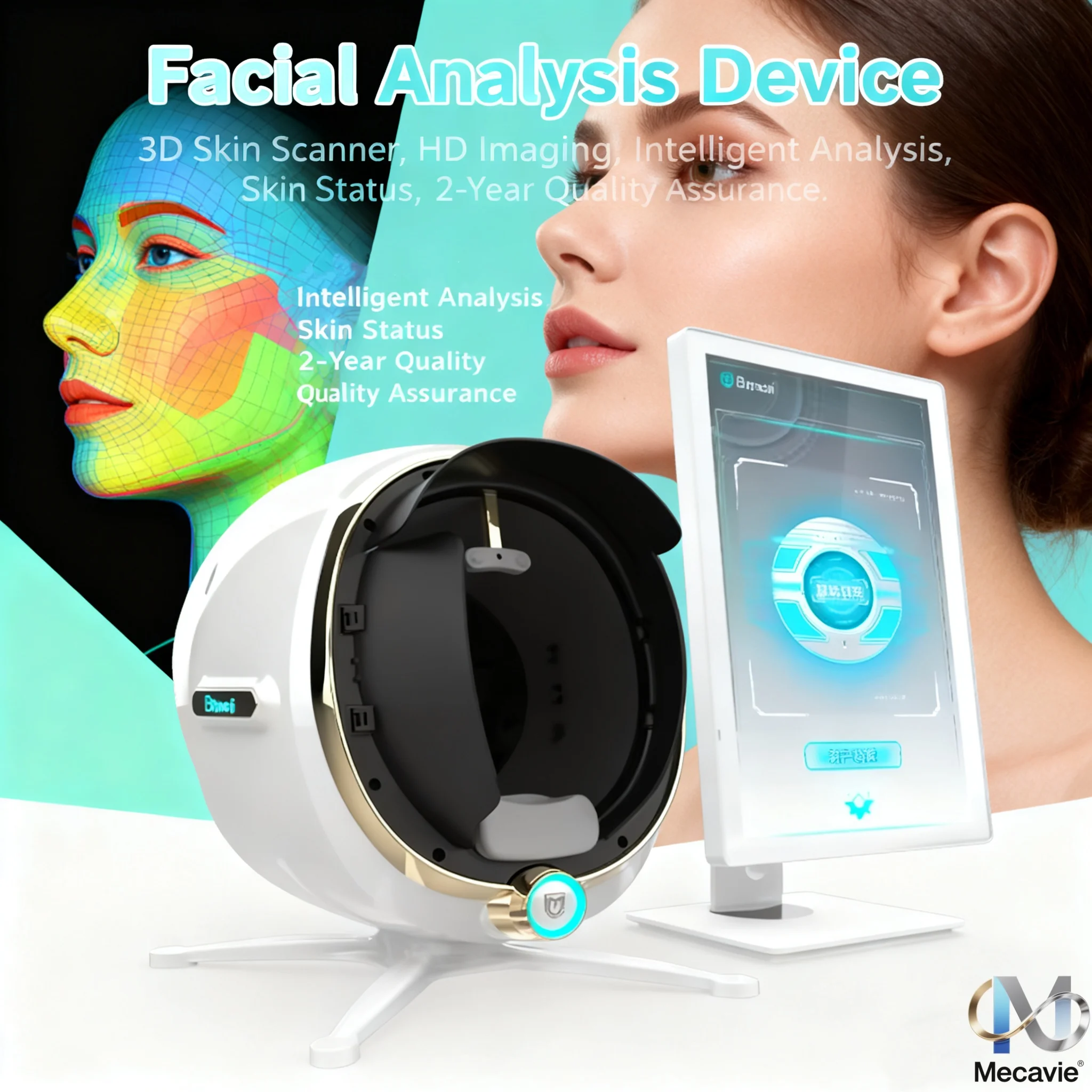 Analyseur de peau 3D multifonctionnel, scanner professionnel de la peau du visage pour l'analyse des rides, de l'acné, des pigments et de l'hydratation pour la beauté