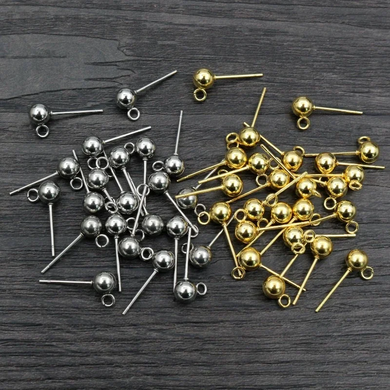 30 sztuk 3/4/5/6mm 316 ze stali nierdzewnej szpilki z kulką ustalenia Stud kolczyk podstawowe szpilki korki złącze dla majsterkowiczów tworzenia biżuterii — zdjęcie 2