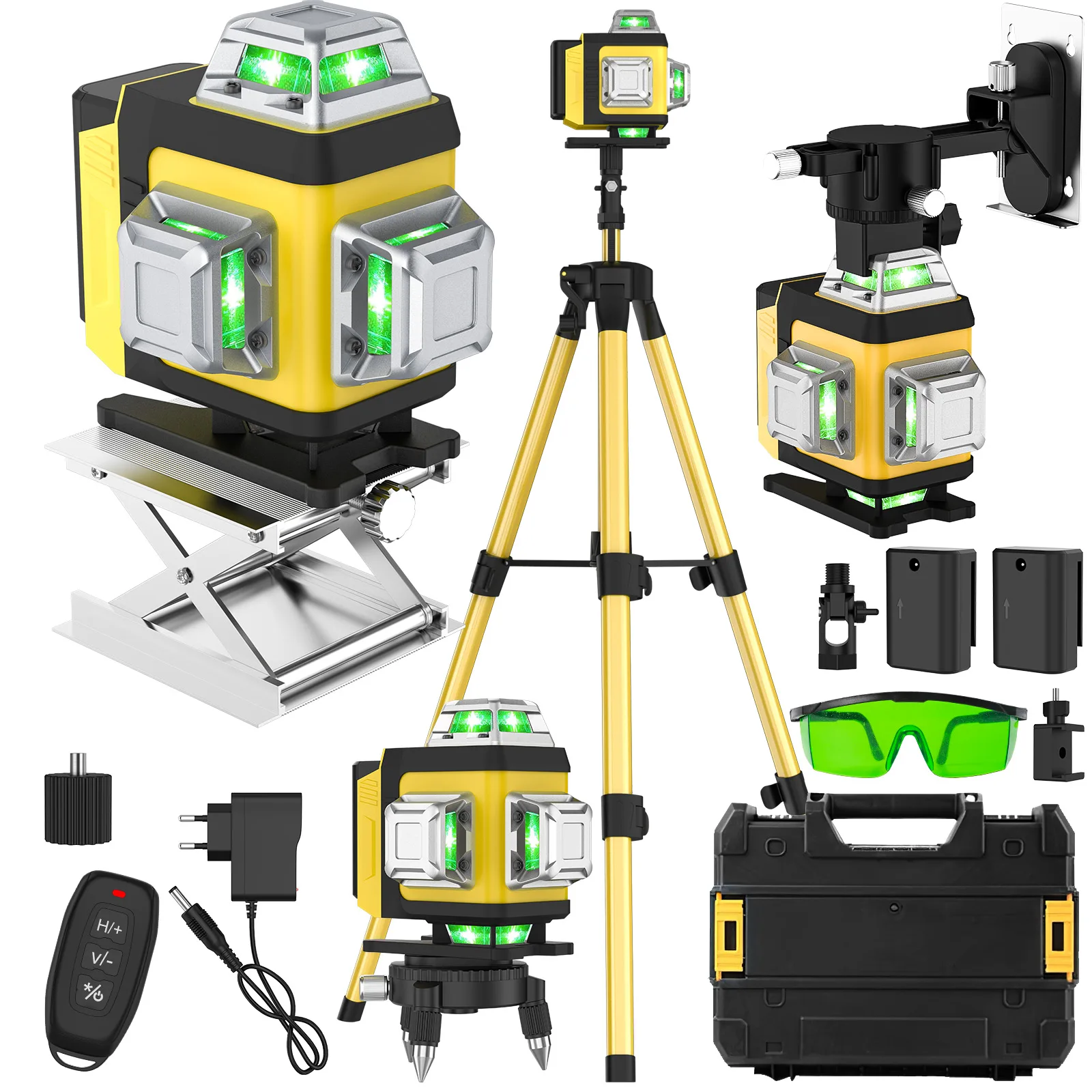 Livello laser autolivellante a 360 gradi, livello laser verde 16 linee, 2 batterie, montaggio a parete, telecomando, base magnetica