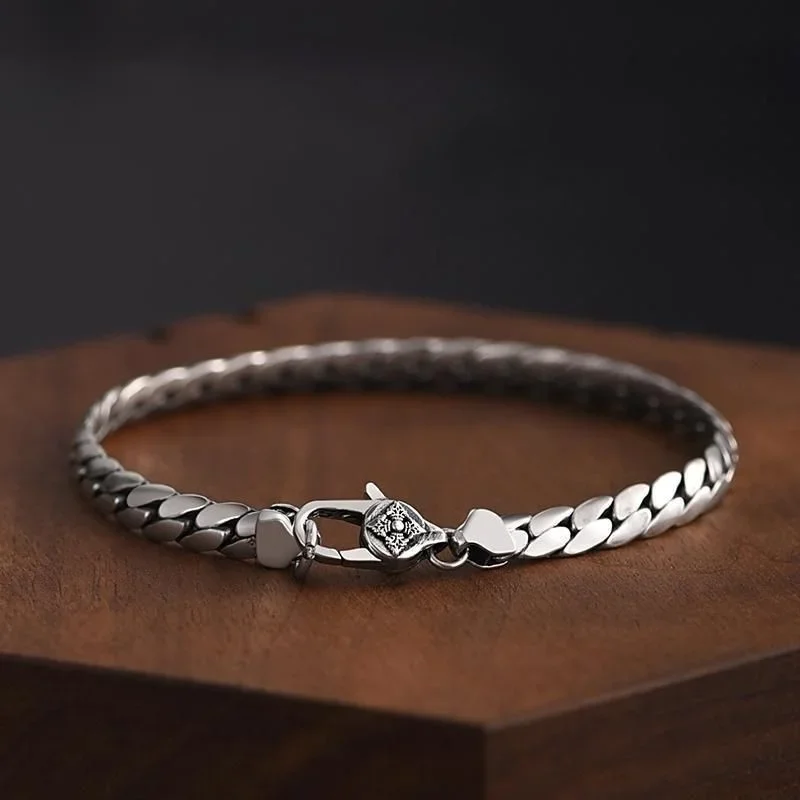 Bracelet cubain simple et élégant en argent Sterling S925, pour hommes et femmes, chaîne courte d'équitation tissée à la main, bijoux cadeaux