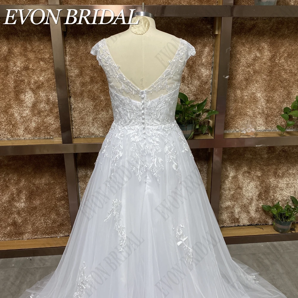 EVON BRIDAL Trouwjurken Voor Vrouwen 2024 Kant Cap Mouw Straps vestidos de novia Civil V-hals Tule Plus Size Echte Foto Bruidsjurk Elegante Custom Made Appliques Backless Bruid Party Jurken