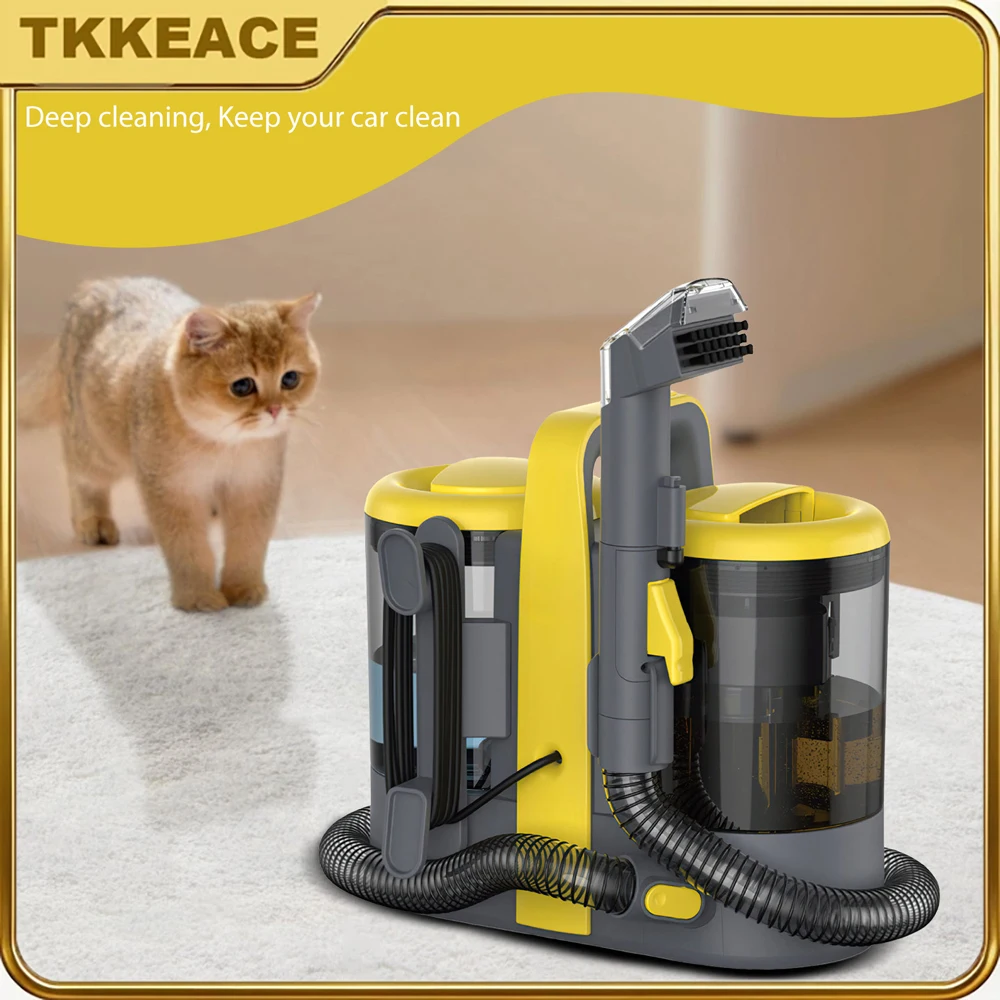 TKKEACE Aspiradora Portátil de Mano para Limpieza de Tapicería de Coche, 600W 11KPa, con Aspiración Suave para Pelos y Manchas