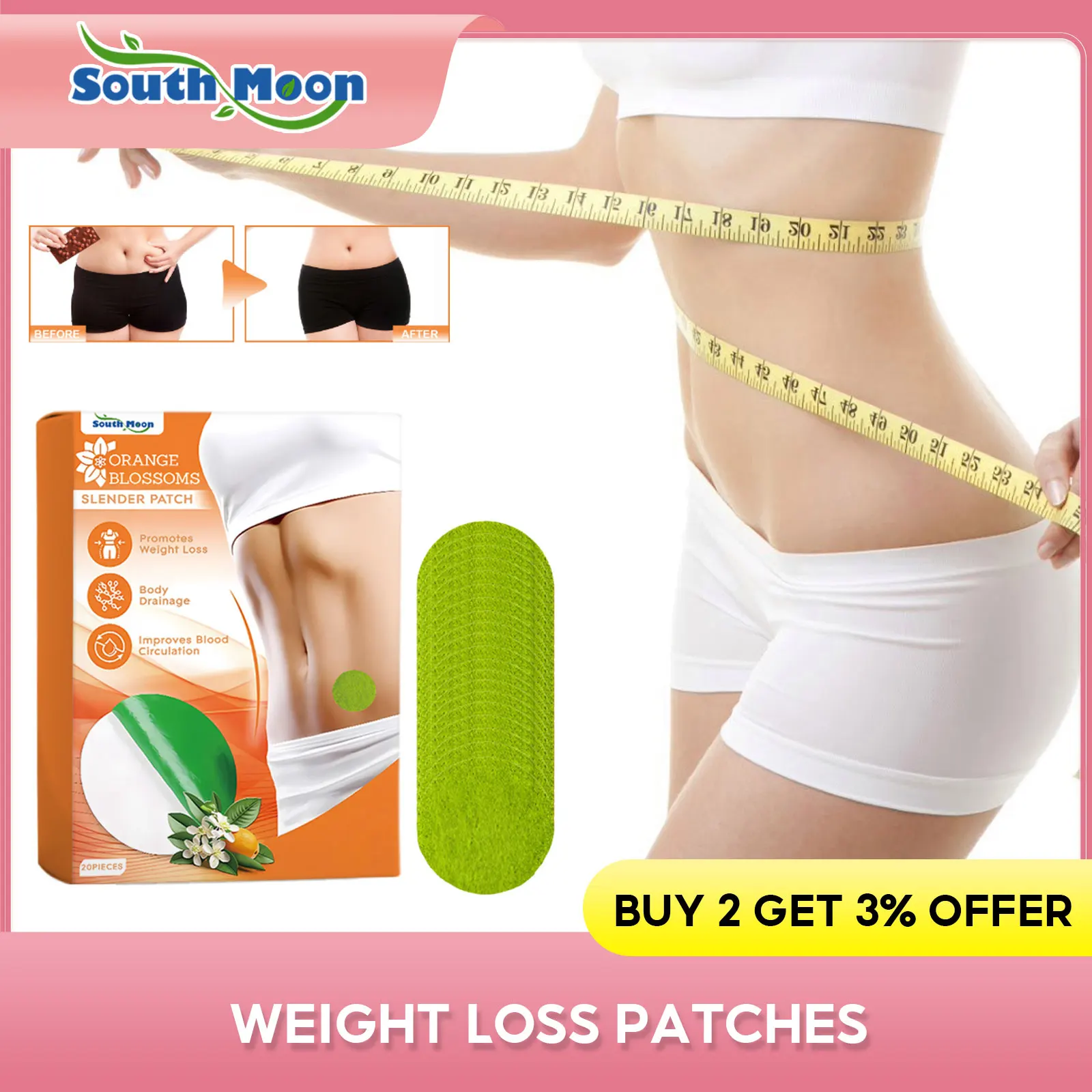 South Moon Weight Loss Slim Patch Anti Obesity Cellulite Fat Burning Thin Body Abdomen Waist Hip Thigh Arm Shaping Detox Sticker