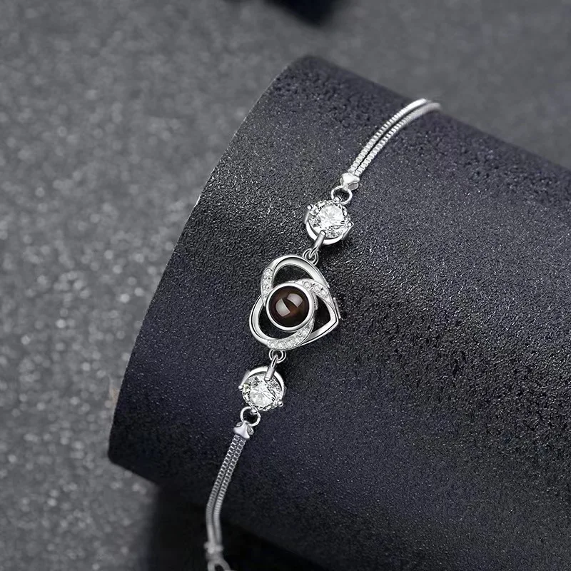 Custom Bracelet 925 Sterling Silver Projection Photo Bracelet Pet Picture Personality Custom Photo Anniversary Christmas Gifts