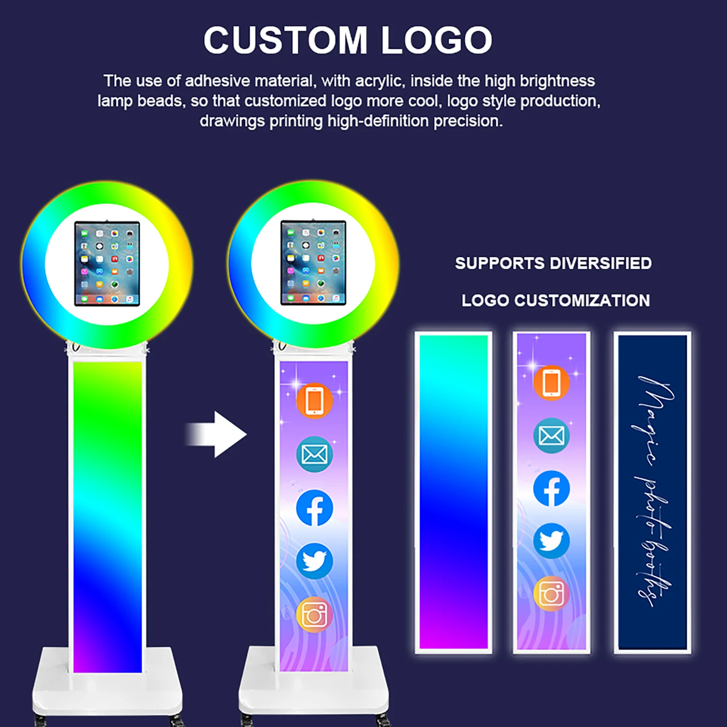 Photo Booth Machine Stand for iPad with RGB Ring Lights Selfie iPad Photobooth Shell for Rental Business Christmas