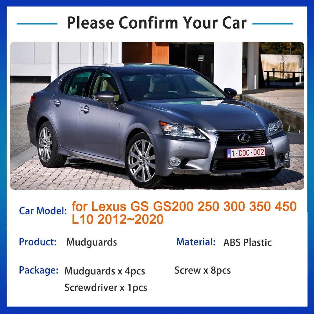 for Lexus GS GS200 250 300 350 450 L10 2012 2013 2014 2015 2016 2017 2018 2019 2020 Mudguards Splash Fender Mudflaps Accessories