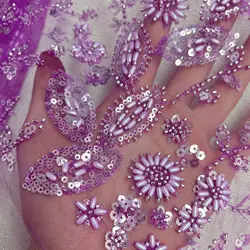 Sequin Beaded Lace Fabric Tulle Floral Embroidery Style For Sewing Wedding Dress 2025 High Quality African Lace Fabrc By 5 Yards