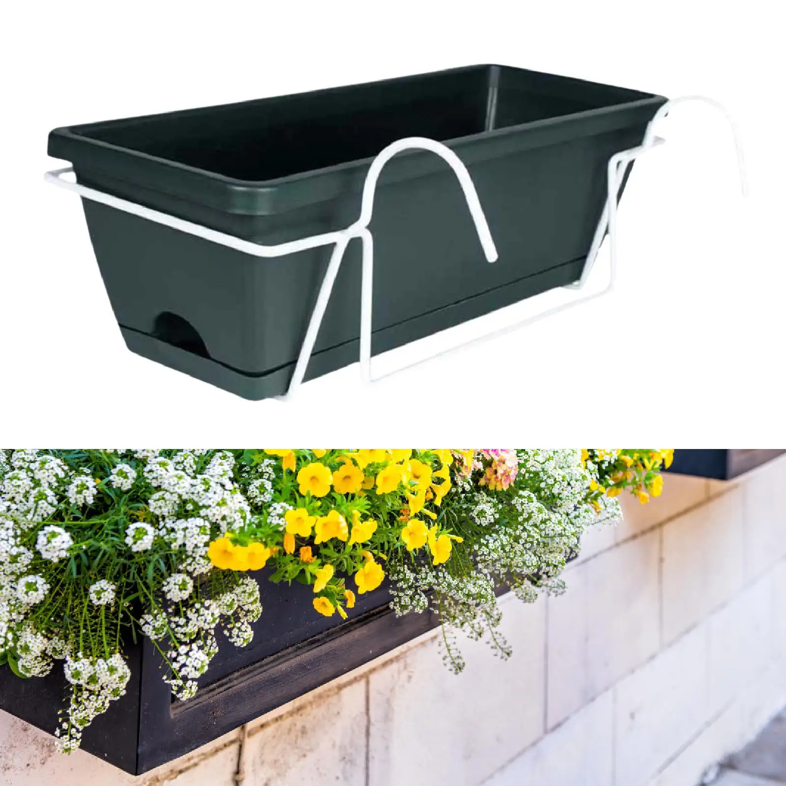 Balcony Railing Planter Plant Basket Fence Planter with Rack and Tray Flowerpot Window Box Planter for Deck Yard Countryside
