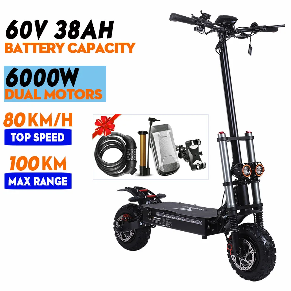 

Ship From CA US UK Warehouse eScooter NFC Key J30 6000W 60V 38AH 11-Inch Tire Range 100km Foldable Electric Scooter With Seat