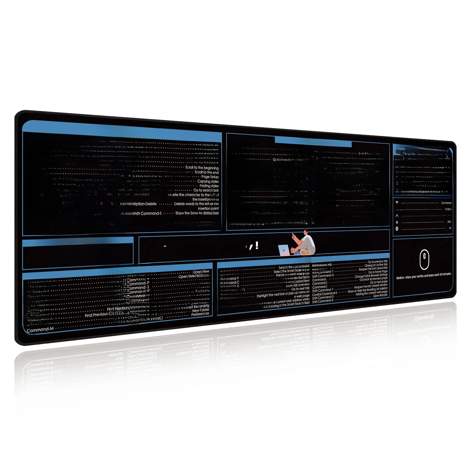 EXCO Shortcut Mouse Pad for Mac OS Large Computer Cheat Sheet Keyboard Mousepad Stitched Edge Non-Slip Base Desk Mat Office Home