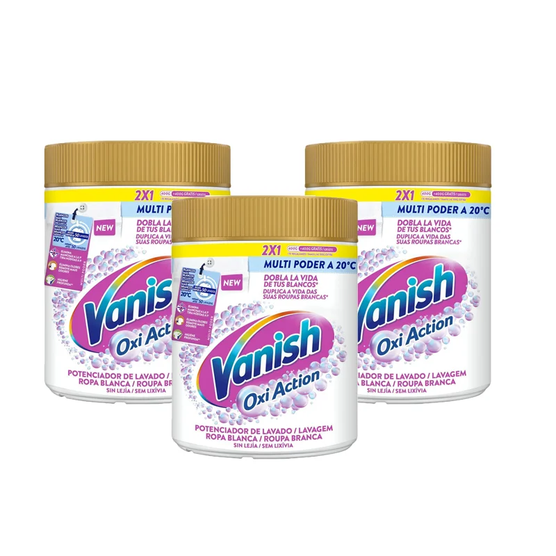 Lot de 3 Vanish Oxi Action 900Gr (Total 900Gr X 3 = 2700Gr) Détachant pour vêtements, élimine les odeurs, amplificateur de lavage en poudre / Vanish Oxi Action 900 Gr - Optimise le lavage - Combat les taches - Plus de