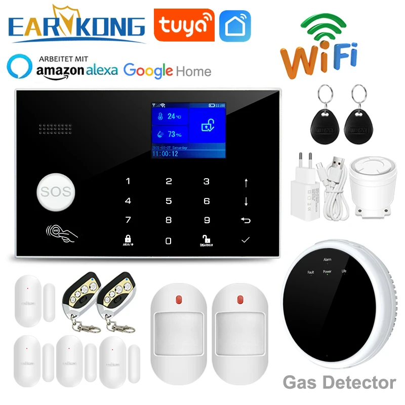 Tuya WiFi GSM Alarm System 433MHz Wireless Gas Leakage Home Burglar Security Alarm RFID Touch Keyboard Smart Life APP