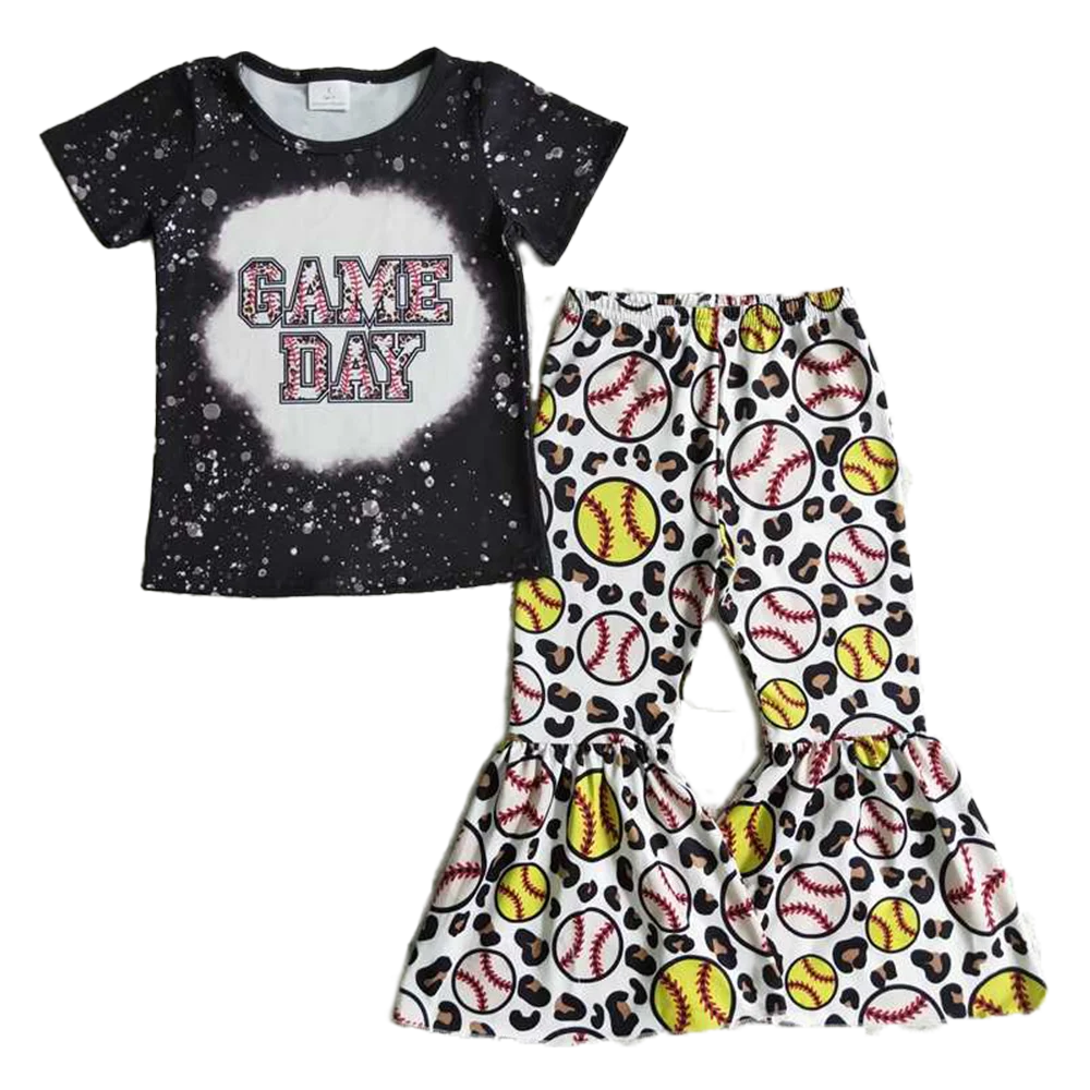 

GSPO0214 Baby Girls Spring Outfits Baby Girls Game day softball bell pants sets