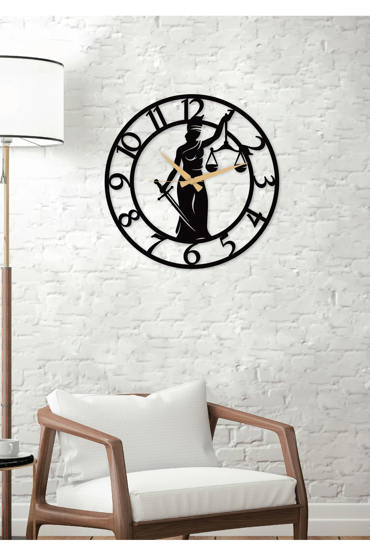 Justice Woman Lawyer Metal Black Wall Home Office Clock with Numbers - Gift Clock -50x50 Cm Justice Metal Black Wall Clock Moder