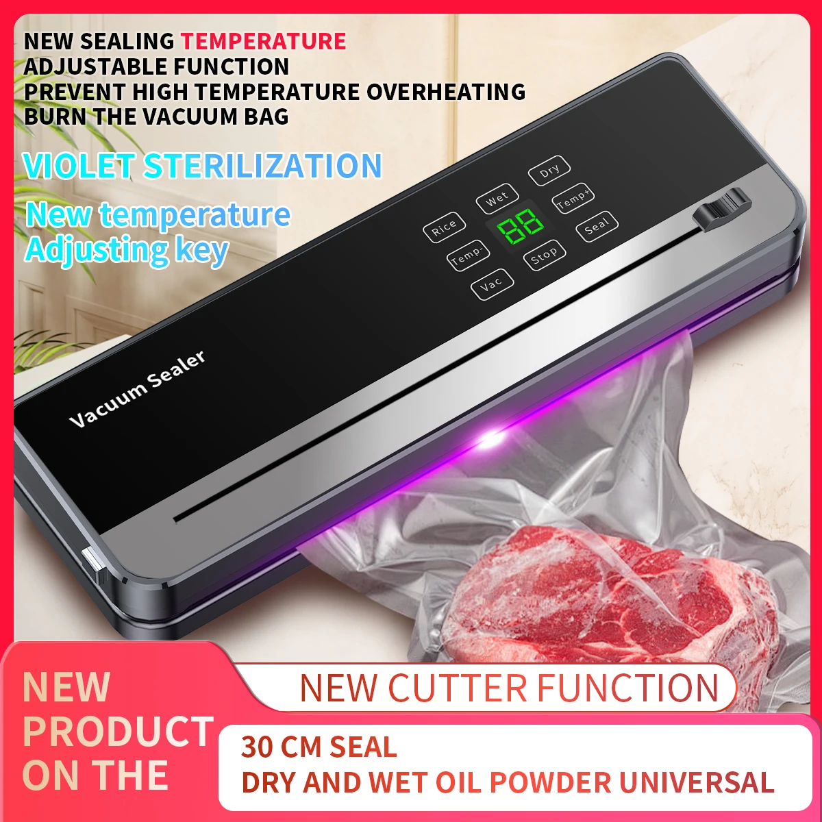 SZUK NEW Food Vacuum Sealer Dry Wet Kitchen Food Storage Sealing Machine Built i in Cutter Vacuum Packaging Machine with 10bags