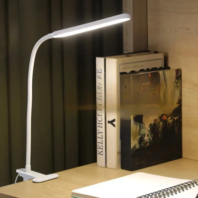 Regulowana lampka stołowa LED USB 3 kolory ochrona oczu lampki nocne do nauki z klipsem ściemnialna do domu biura lampki biurkowe LED do czytania — 2