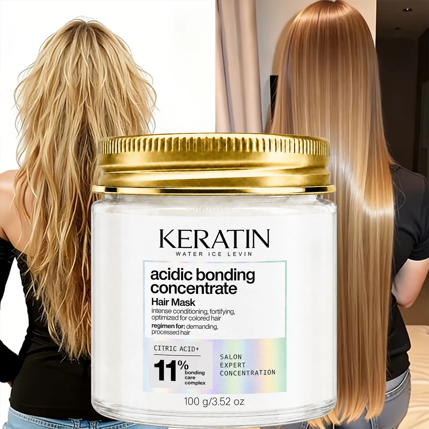 Water Ice Levin Keratin Acidic Bonding Concentrate Hair Mask, Leave-in Conditioner for Colored & Processed Hair, 100g