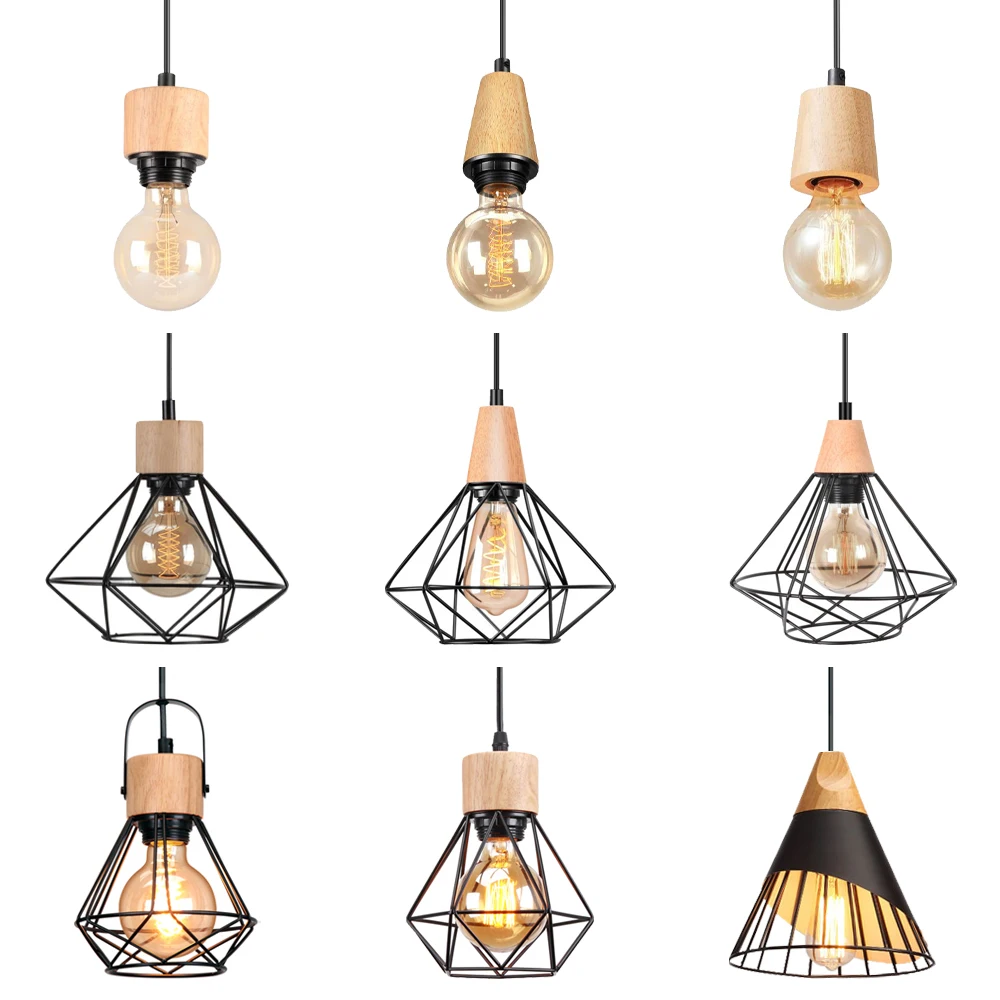 

Nordic Loft Industrial Decor Pendant Light Modern Wood Hanging Lamp Suspension Luminaire for Living Room Fixtures Lighting E27