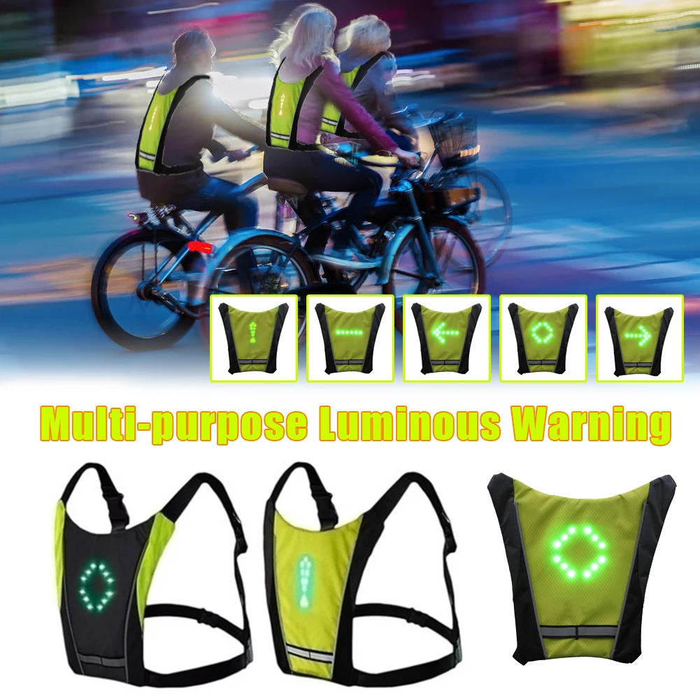 LED Turn Signal Vest Led Reflective Vest Warning Direction Backpack with Remote Controller for Night Cycling Running Walking