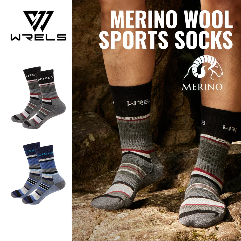 

WRELS 1/2/3 Pairs Merino Wool Hiking Socks Cushioned Anti-Blister Breathable Moisture-Wicking Thermal Sports Socks for Men Women