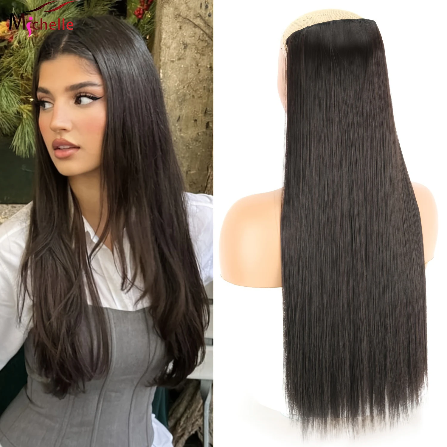 قطعة واحدة وصلات شعر بمشبك في الشعر البشري 5 مقاطع 3/4 مشبك للرأس بالكامل على وصلة شعر ريمي للنساء مشبك شعر أسود طبيعي