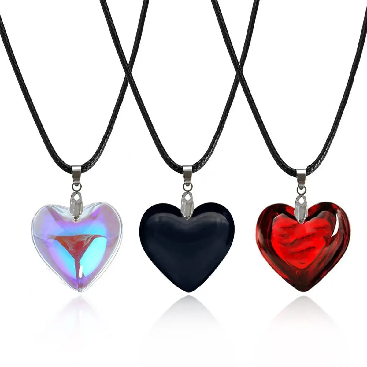 Vintage Fashion Leather Rope Heart Pendant Necklace For Women Men Antique Silver Color Jewelry Accessories Y2k Aesthetic image 4