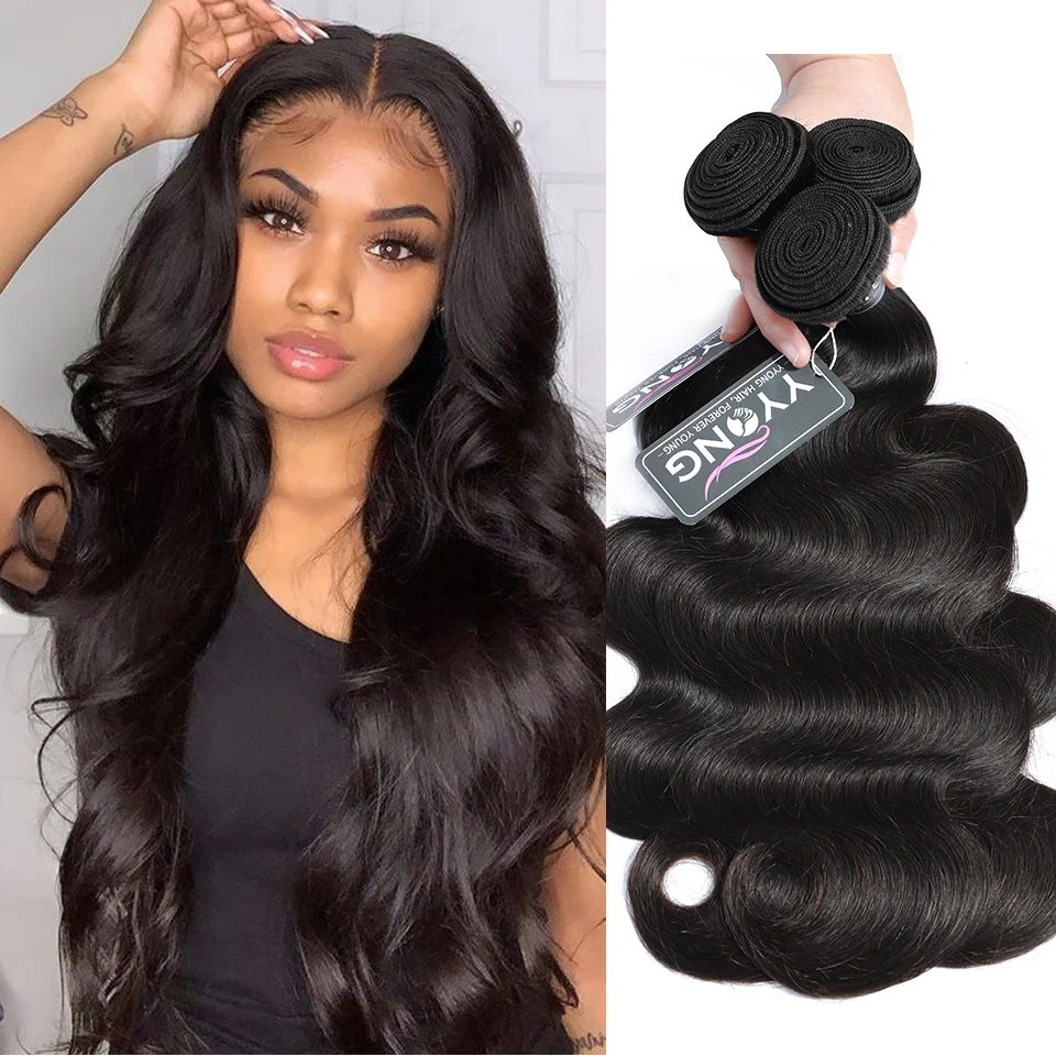 Yyong 100% Human Hair Bundles Brazilian Body Wave Hair Weaving 8-26 inch 1/3/4 Pcs/Lot Natural Color Remy Hair Extensions Sales