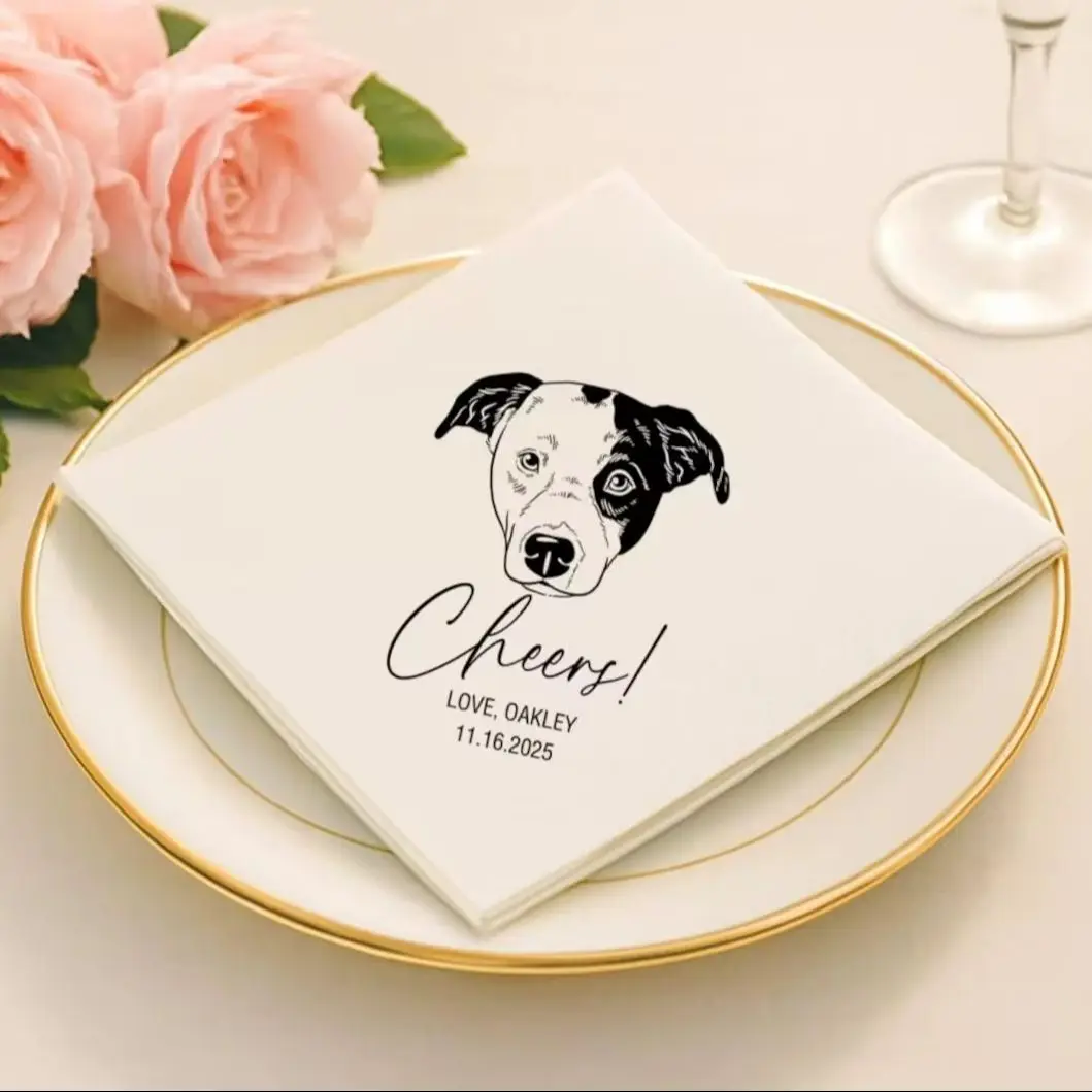 

50pcs Personalized Pet Portrait Cocktail Napkins: Custom Wedding Beverage Paper