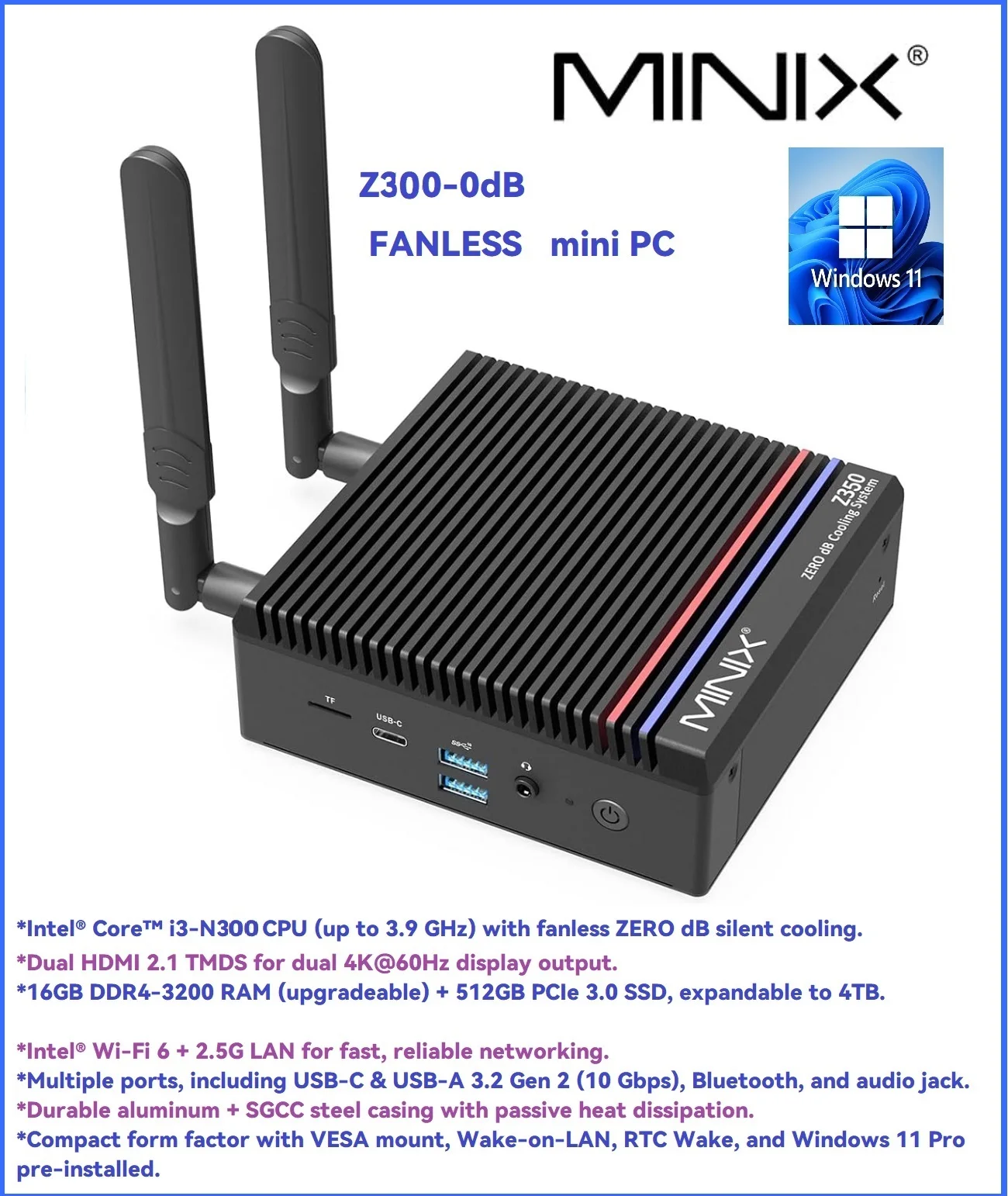 MINIX Z350-0dB Mini PC i3-N350 16GB 512GB