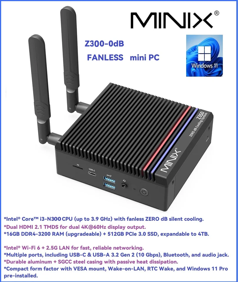 MINIX Z350-0dB Mini PC i3-N350 16GB 512GB