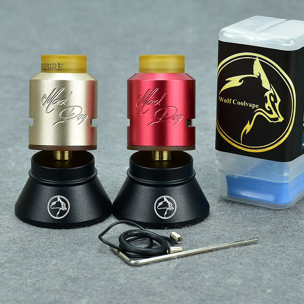 Wolfcoolvape MAD Dog เครื่องฉีดน้ำหยด RDA, เครื่องทำละอองอะลูมิเนียมแมกนีเซียมอัลลอย Pei 24มม. ถัง RBA MTL