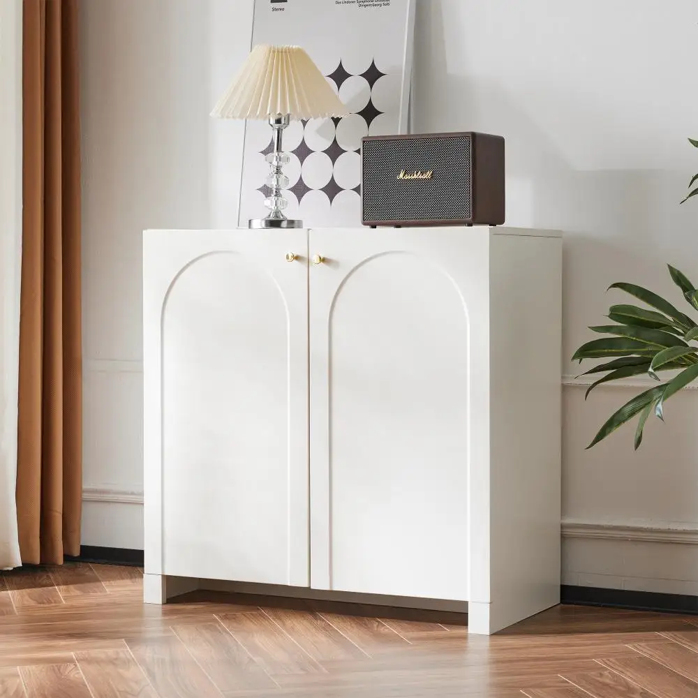 Sideboard, Kommode, , Schrank 2 Türen, Highboard, Standschrank, Creme-Weiß, Maße: 80 x 40 x 80 cm