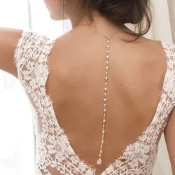 Fashion Water Drop Zircon Bridal Back Necklace Body for Women Wedding Accessories Bling Crystal Back Chain Dress Jewelry Gift