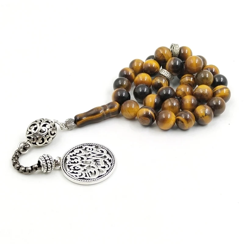 Natural Tiger eye stone tasbih Arwen Pendant Muslim man misbaha prayer beads bracelet Arabic fashion Rosary